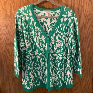 Christopher & Banks Cardigan 3/4 Green and White Women’s Size XL